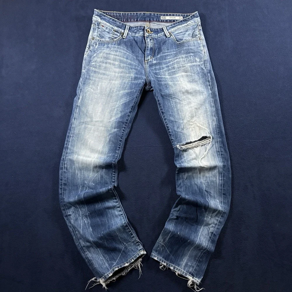 Tommy Hilfiger Denim Jeans Mens 34x33 Sin Slim Distressed Faded Y2K Grunge